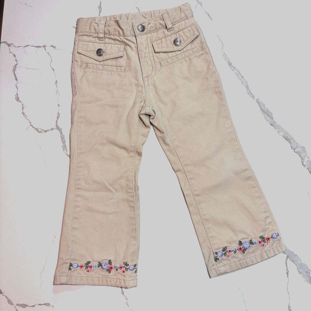 Carter’s Girls Toddler Size 2T Beige Khaki Tan Embroidered Casual Pants